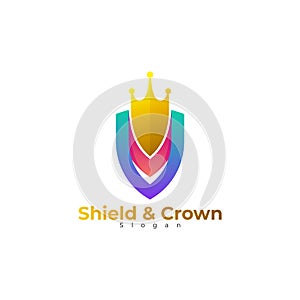 Shield logo and crown design combination, 3d colorful