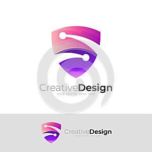 Shield logo and letter S design combination, S logos