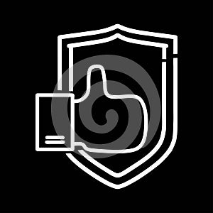 Shield logo with thumps up isolated on black background