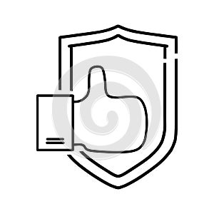 Shield logo with thumps up isolated on white background