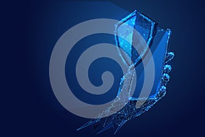 SHIELD and phone low-poly blue