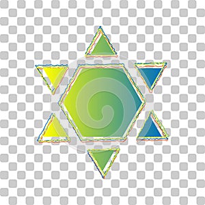 Shield Magen David Star Inverse. Symbol of Israel inverted. Blue to green gradient Icon with Four Roughen Contours on stylish