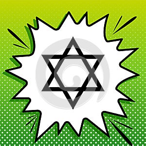 Shield Magen David Star. Symbol of Israel. Black Icon on white popart Splash at green background with white spots. Illustration