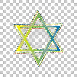 Shield Magen David Star. Symbol of Israel. Blue to green gradient Icon with Four Roughen Contours on stylish transparent