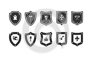 shield medieval set. Heraldic Shields icons set. royal knight Protect shield vector