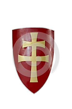 Shield of a medieval warrior with a six-pointed cross