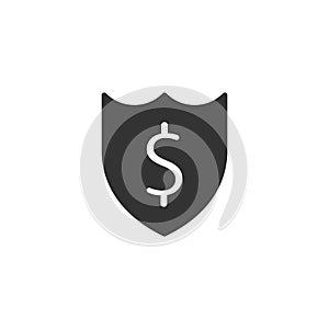 Shield with money icon in flat style. Cash protection vector illustration on white isolated background. Banking business concept