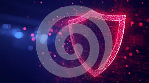 Shield with neon lights representing cybersecurity and data protection photo