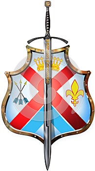 Shield with one sword front