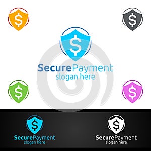 Shield Online Secure Payment Logo for Security Online Shopping. Financial Transaction. Sending Money. Mobile Banking Service
