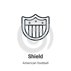 Shield outline vector icon. Thin line black shield icon, flat vector simple element illustration from editable american football
