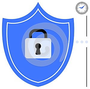 Shield with Padlock and Clock Representing Cybersecurity and Time Management