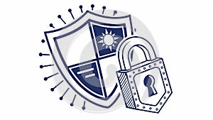 Shield and padlock icon, security and protection symbol vector design Generative AI