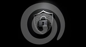 Shield with Padlock Protecting Digital Data Network Security