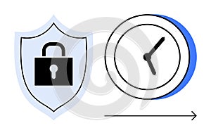 Shield with Lock and Clock Representing Time Management and Security