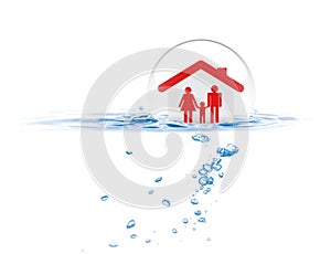 Shield protecting family from flood