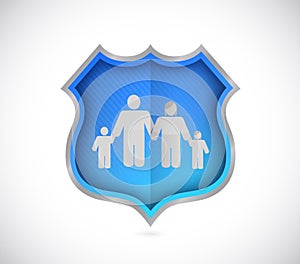 shield protecting family and house, insurance concept.