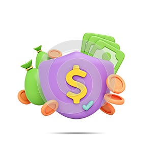 Shield protection concept against financial theft, Bank account. Security such as virus computer, malware, hacker, scammer.