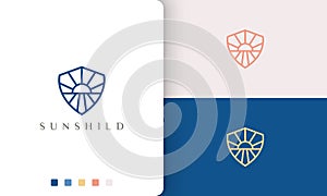 Shield or protection logo in simple mono line and modern style sun sea shape