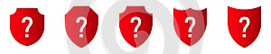 Shield question mark icon. Red ask icon