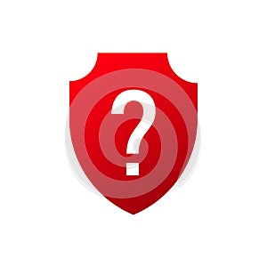 Shield question mark icon. Red protection faq