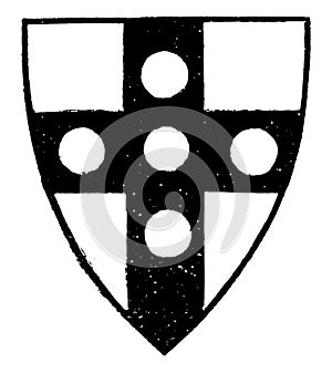 Shield with Roundels is an example of a heraldic shield with roundels vintage engraving