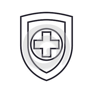 Shield, safequard vector line icon, sign, illustration on background, editable strokes