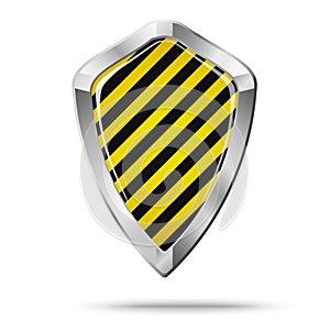 Shield security concept isolated. Black and yellow hatch