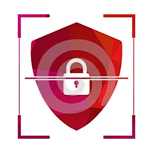 Shield Security Lock Icon with Scanning Bar Template Vector Illustration