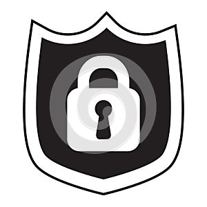 Shield security with lock symbol. Protection, safety, password security vector icon