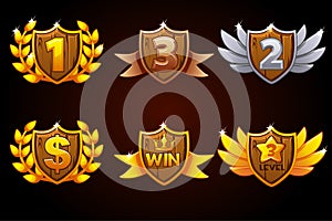Shield set, vector Awards or icons. Objects on a separate layer. For game, user interface, banner, application, interface, slots,