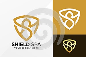Shield Spa and Leaf Logo Design, Brand Identity logos vector, modern logo, Logo Designs Vector Illustration Template