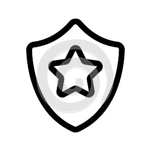 Shield with star icon line isolated on white background. Black flat thin icon on modern outline style. Linear symbol and editable