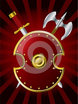 Shield with a sword and axe