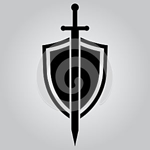 Shield and sword. Vector icon