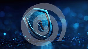 Shield symbolizing security with a lock on a digital background showcasing technology and protection for data privacy Generative