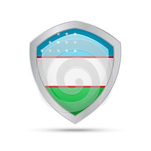 Shield with Uzbekistan flag on white background