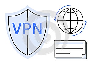 VPN Shield with Globe and Document Representing Data Security, Privacy, and Secure Internet Connection
