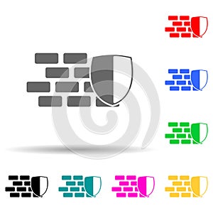 shield and wall multi color style icon. Simple glyph, flat vector of cyber security icons for ui and ux, website or mobile