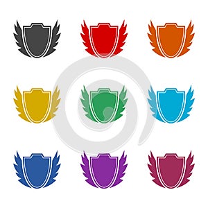 Shield wing logo. Set icons colorful