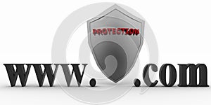 Shield between www and dot com. Conception of protecting from unknown web- pages