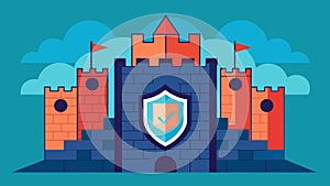 A shielded fortress with imtrable walls of encryption shielding confidential data from potential cyber attacks.. Vector photo