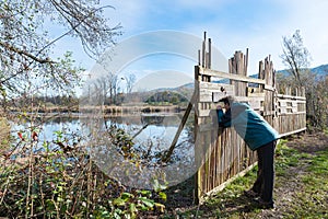 Shielding barrier for birdwatching, Brabbia marsh, province of Varese, Italy