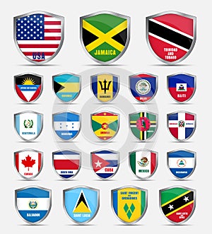 Shields with flags of the countries of North America