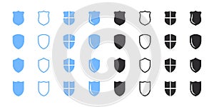 Shields icons set. Blue and black shields icons. Vector scalable graphics