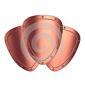 Shields isolated on white background, 3D rendering