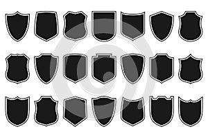 Shields set. Collection of security shield icons with contours. Design elements for concept of safety and protection. Vector