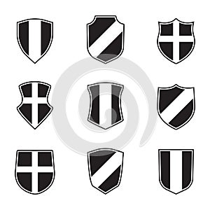 Shields set. Vector illustration of different shields shape. Heraldic design elements.
