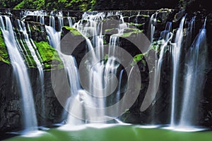 Shifen Waterfall Long Exposure photography on Sunny Day in Pingxi District, New Taipei, Taiwan.