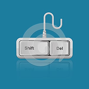 Shift, Del keyboard keys isolated on background